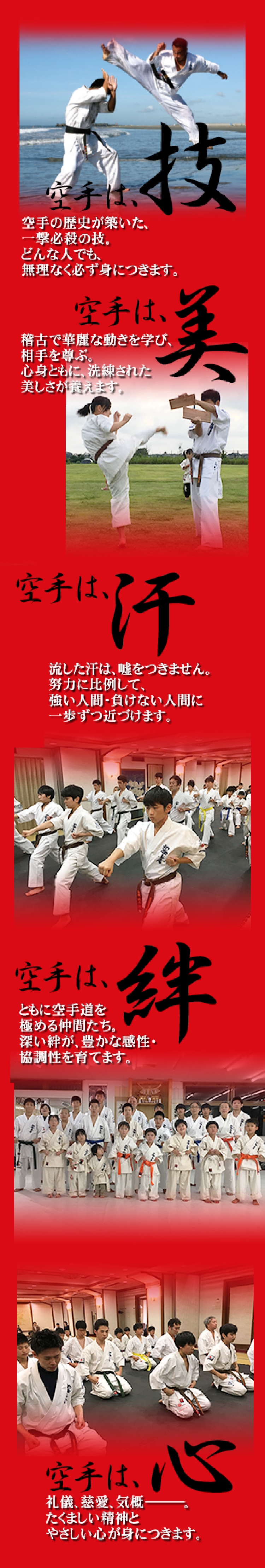 空手は美 空手は技 空手は汗 空手は絆 空手は心
